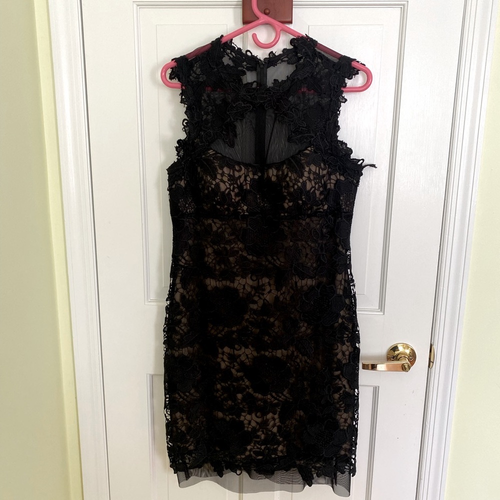Lacey black and nude dress